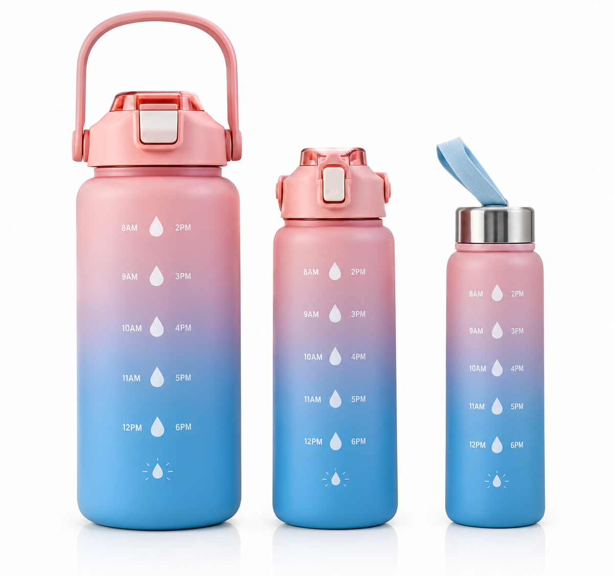 3-in-1 Gradient Motivational Water Bottle Set